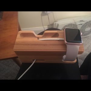 Wooden charging dock for watch and phone